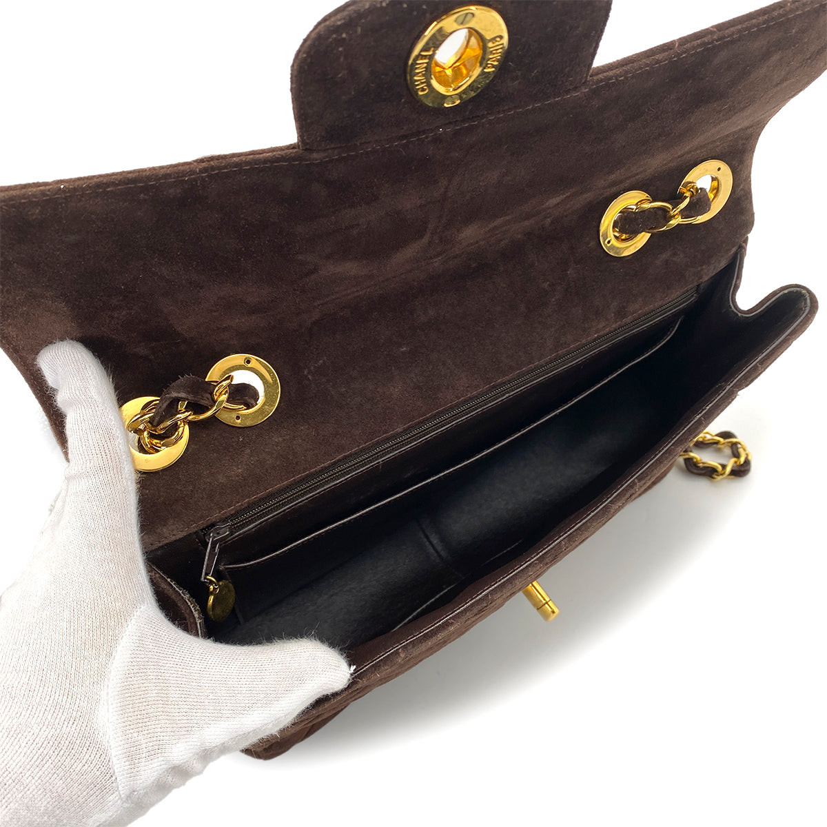 CHANEL VINTAGE JUMBO MATELASSE 30 CHAIN SHOULDER BAG BROWN SUEDE 90261204