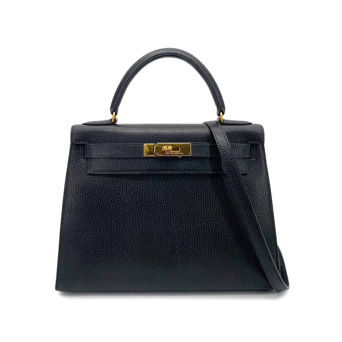 HERMES KELLY 28 SELLIER BLACK ARDENNES HAND SHOULDER BAG 〇U GHW 90261205