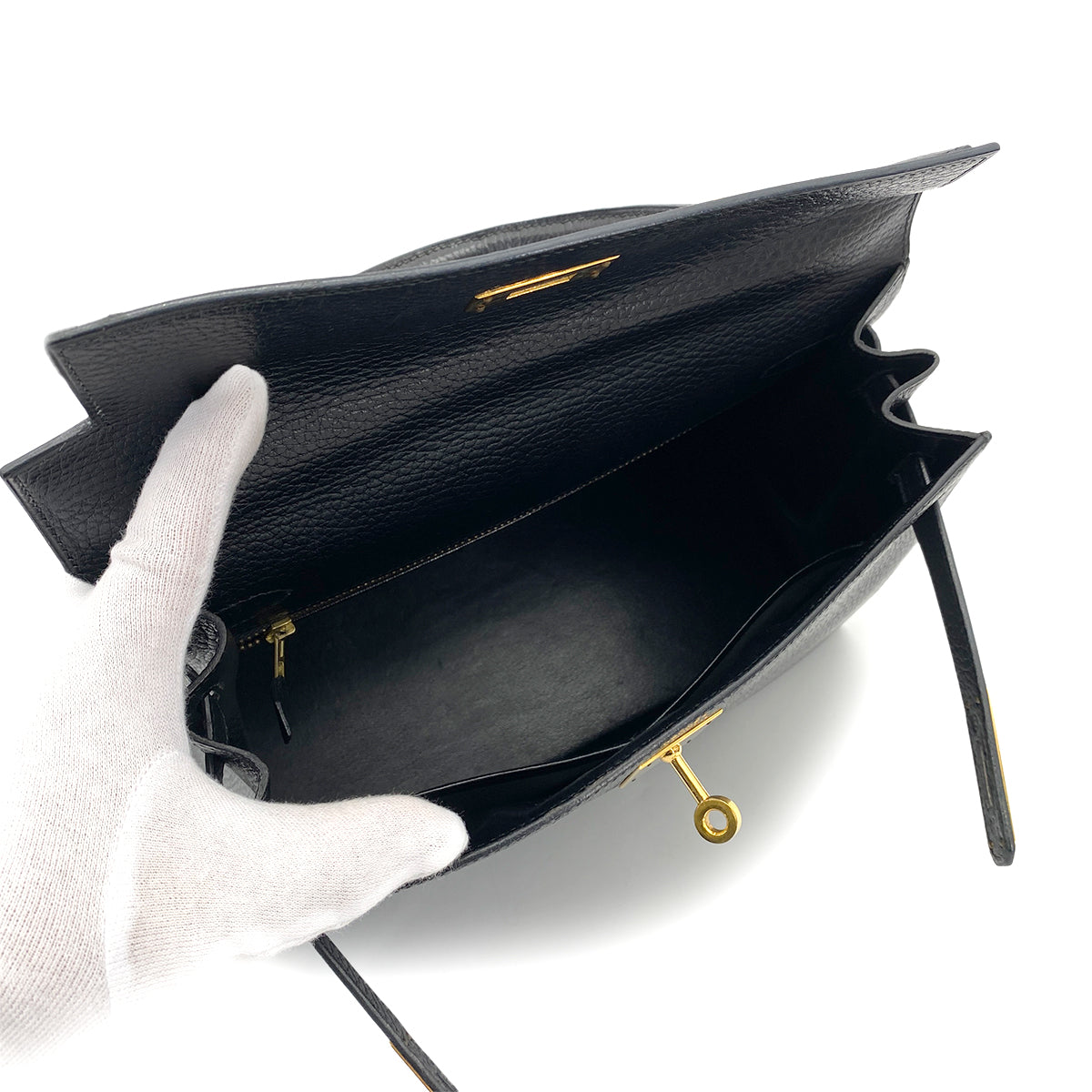 HERMES KELLY 28 SELLIER BLACK ARDENNES HAND SHOULDER BAG 〇U GHW 90261205