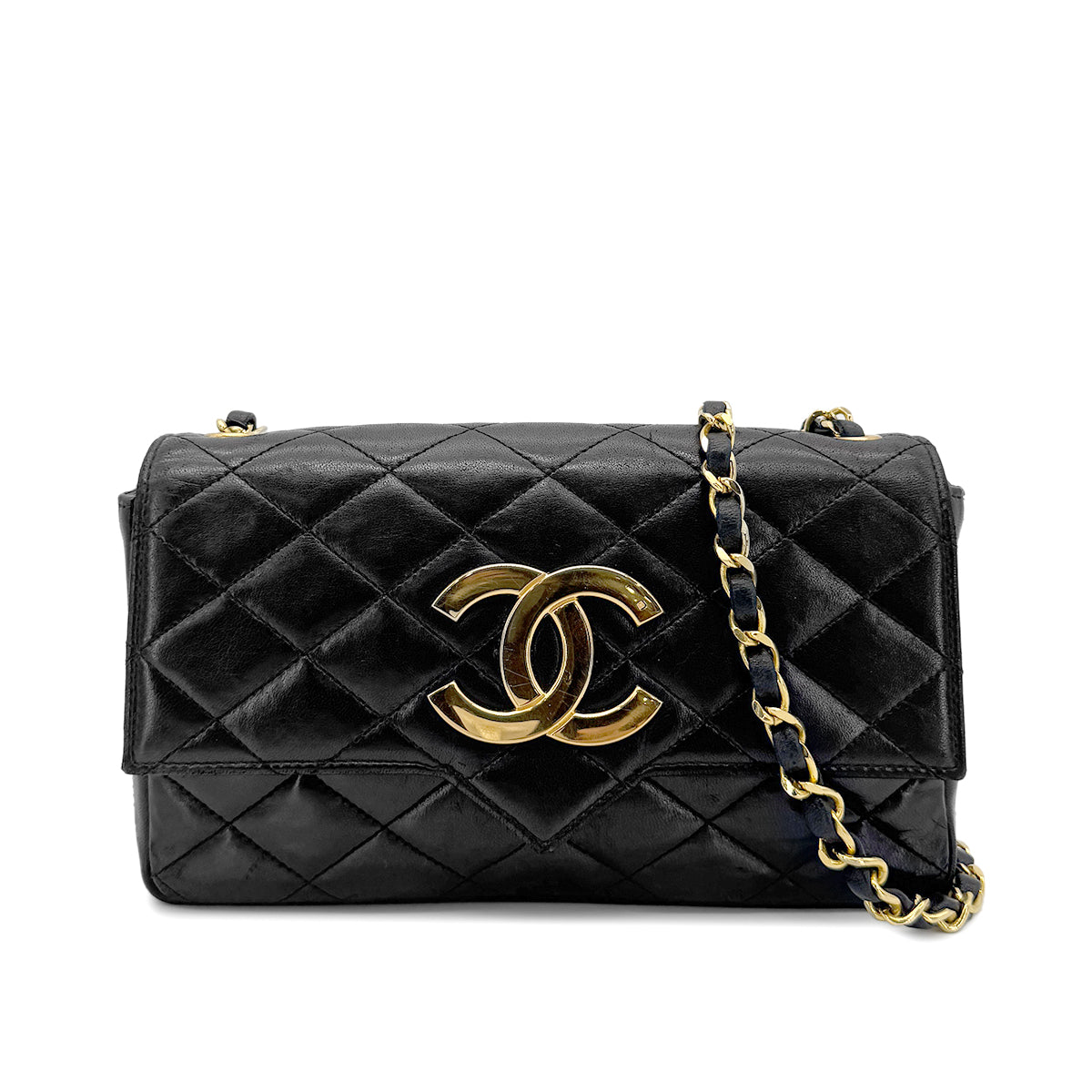 CHANEL VINTAGE MATELASSE BIG COCO CHAIN SHOULDER BAG BLACK LAMB SKIN 90261208
