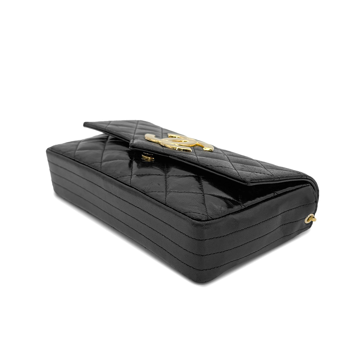 CHANEL VINTAGE MATELASSE BIG COCO CHAIN SHOULDER BAG BLACK LAMB SKIN 90261208