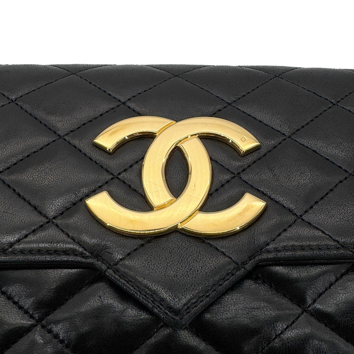 CHANEL VINTAGE MATELASSE BIG COCO CHAIN SHOULDER BAG BLACK LAMB SKIN 90261208