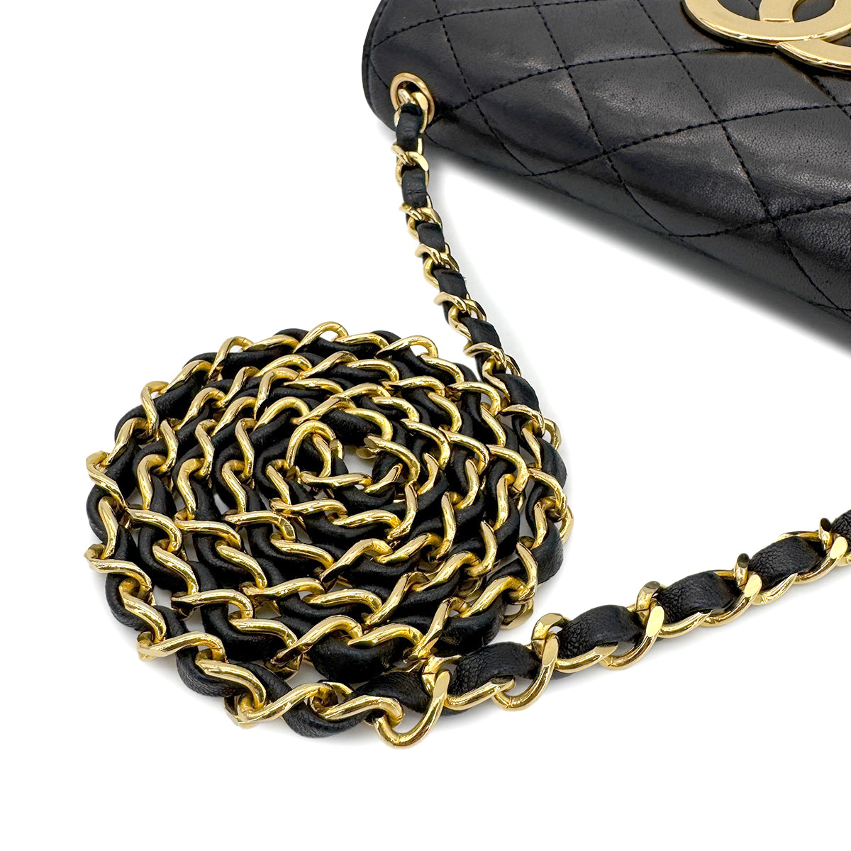 CHANEL VINTAGE MATELASSE BIG COCO CHAIN SHOULDER BAG BLACK LAMB SKIN 90261208