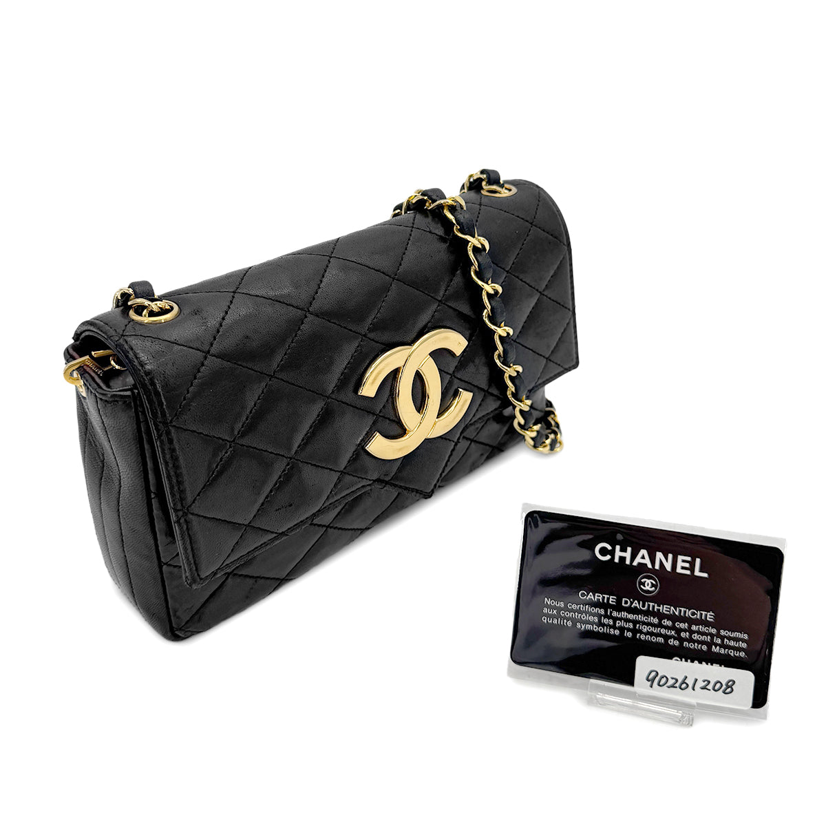 CHANEL VINTAGE MATELASSE BIG COCO CHAIN SHOULDER BAG BLACK LAMB SKIN 90261208