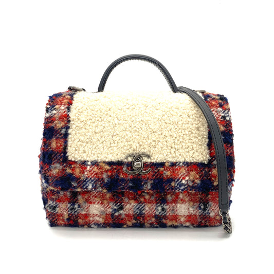 CHANEL CHAIN HAND SHOULDER BAG MULTI COLOR TWEED FUR 90261210