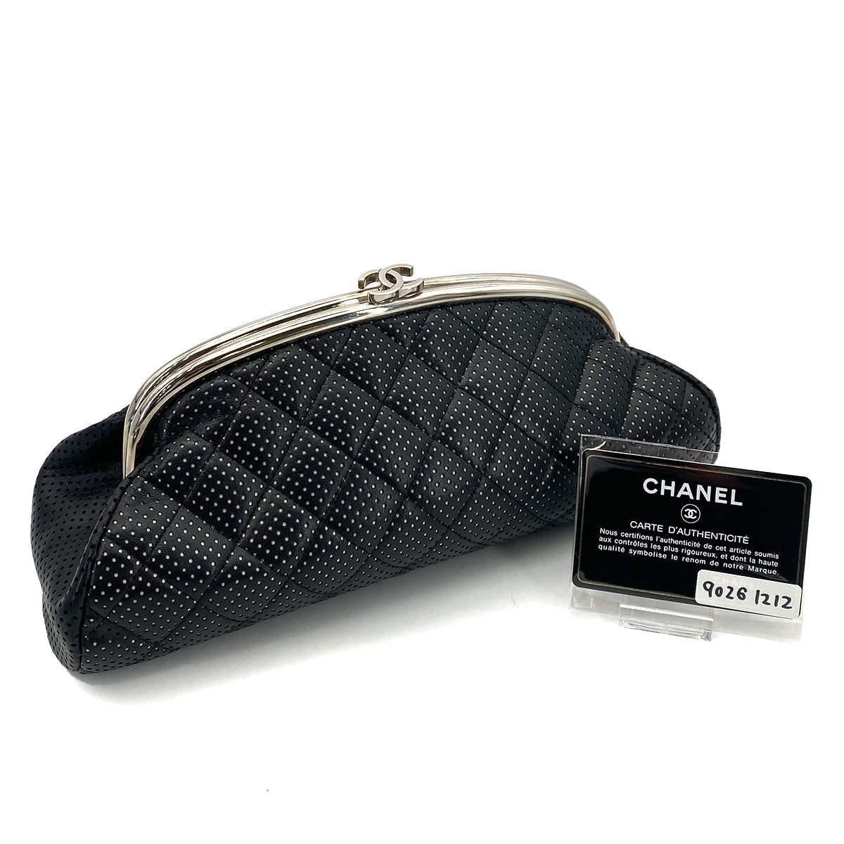 CHANEL VINTAGE CLUTCH BAG BLACK PUNCHING LAMB SKIN 90261212