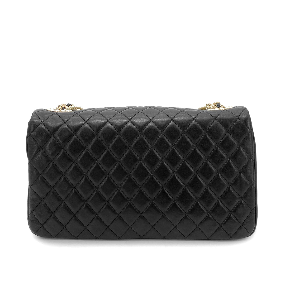 CHANEL WESTMINSTER CHAIN SHOULDER BAG FAUX PEARL BLACK LAMB SKIN 90261214