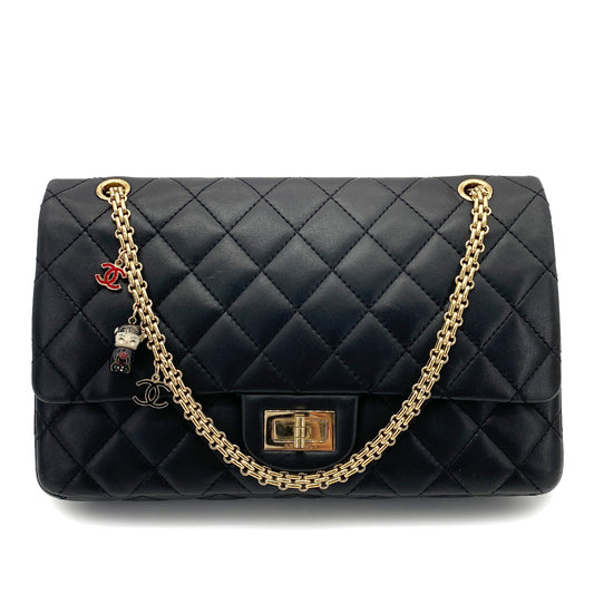 CHANEL VINTAGE 2.55 CHAIN SHOULDER BAG BLACK LAMB SKIN 90261218