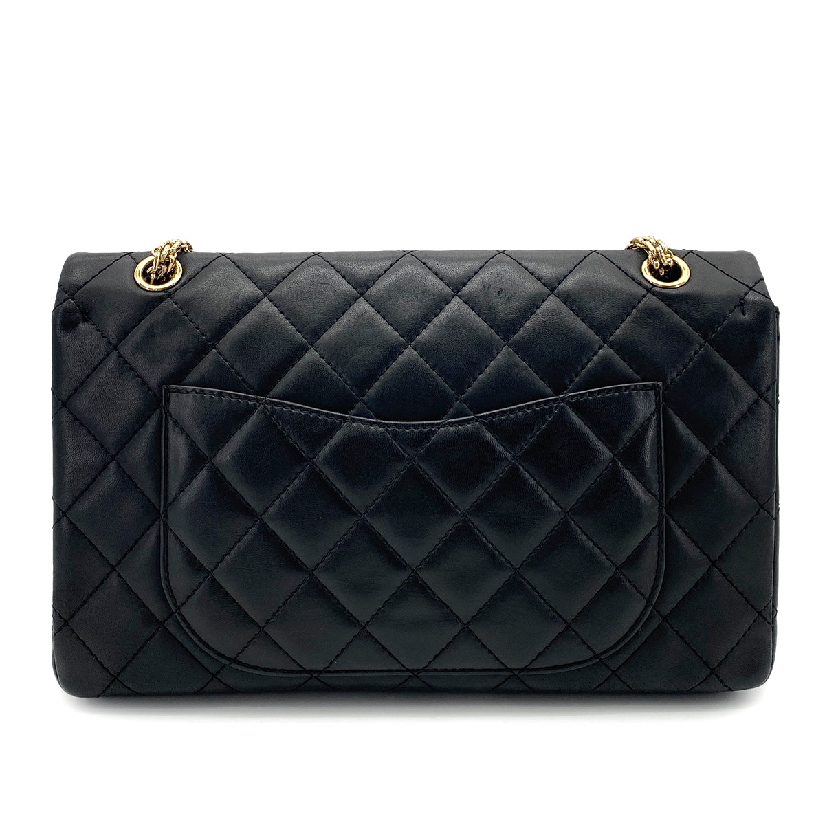 CHANEL VINTAGE 2.55 CHAIN SHOULDER BAG BLACK LAMB SKIN 90261218