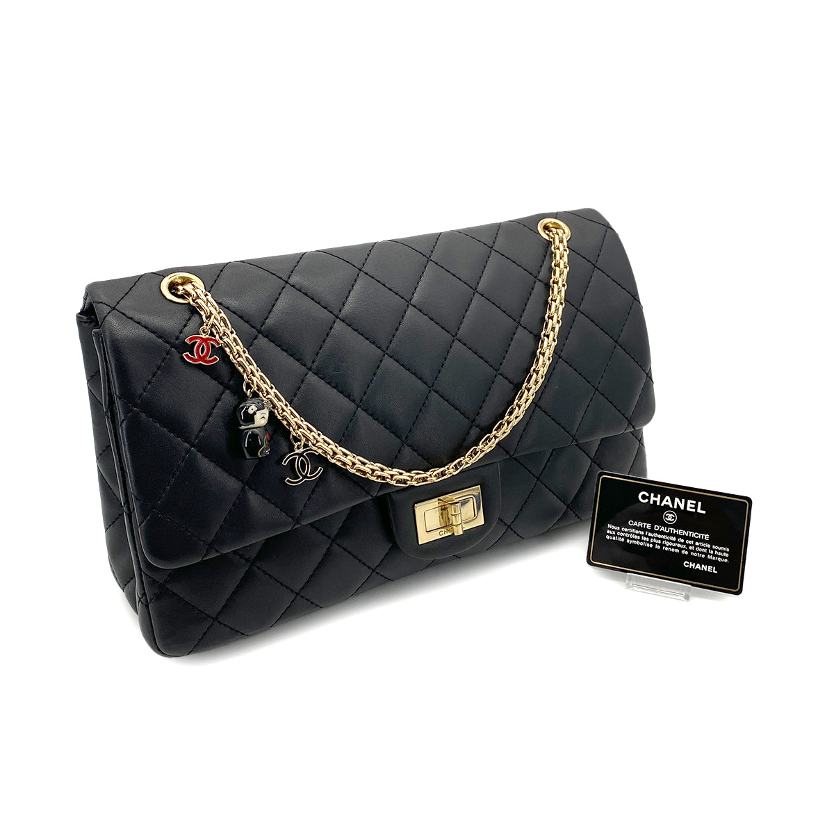 CHANEL VINTAGE 2.55 CHAIN SHOULDER BAG BLACK LAMB SKIN 90261218