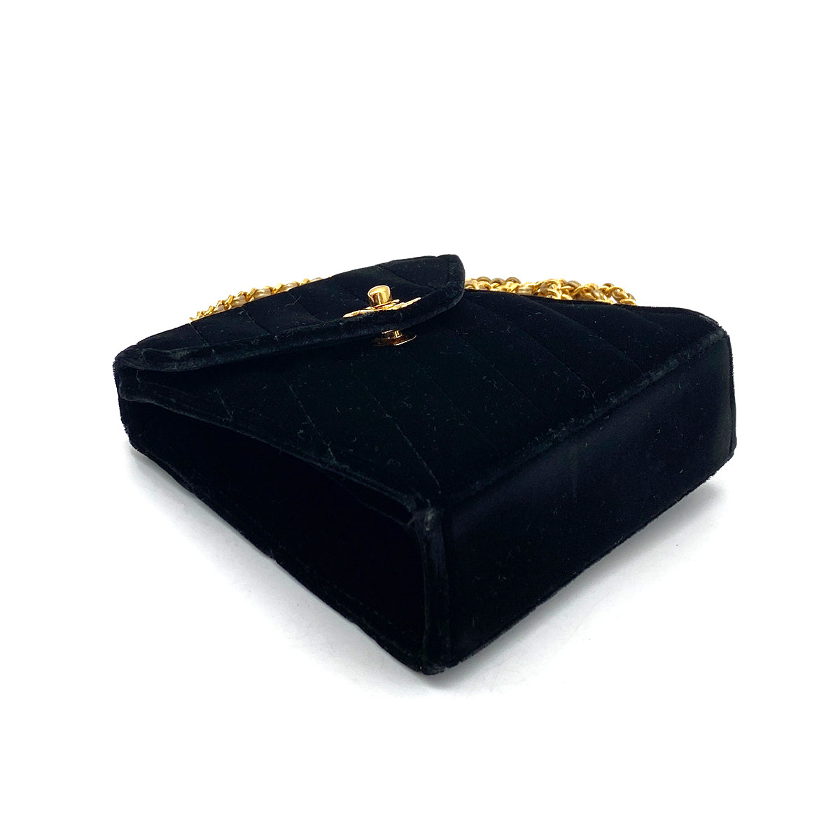 CHANEL VINTAGE VELOR VELVET CHAIN SHOULDER BLACK 90261224