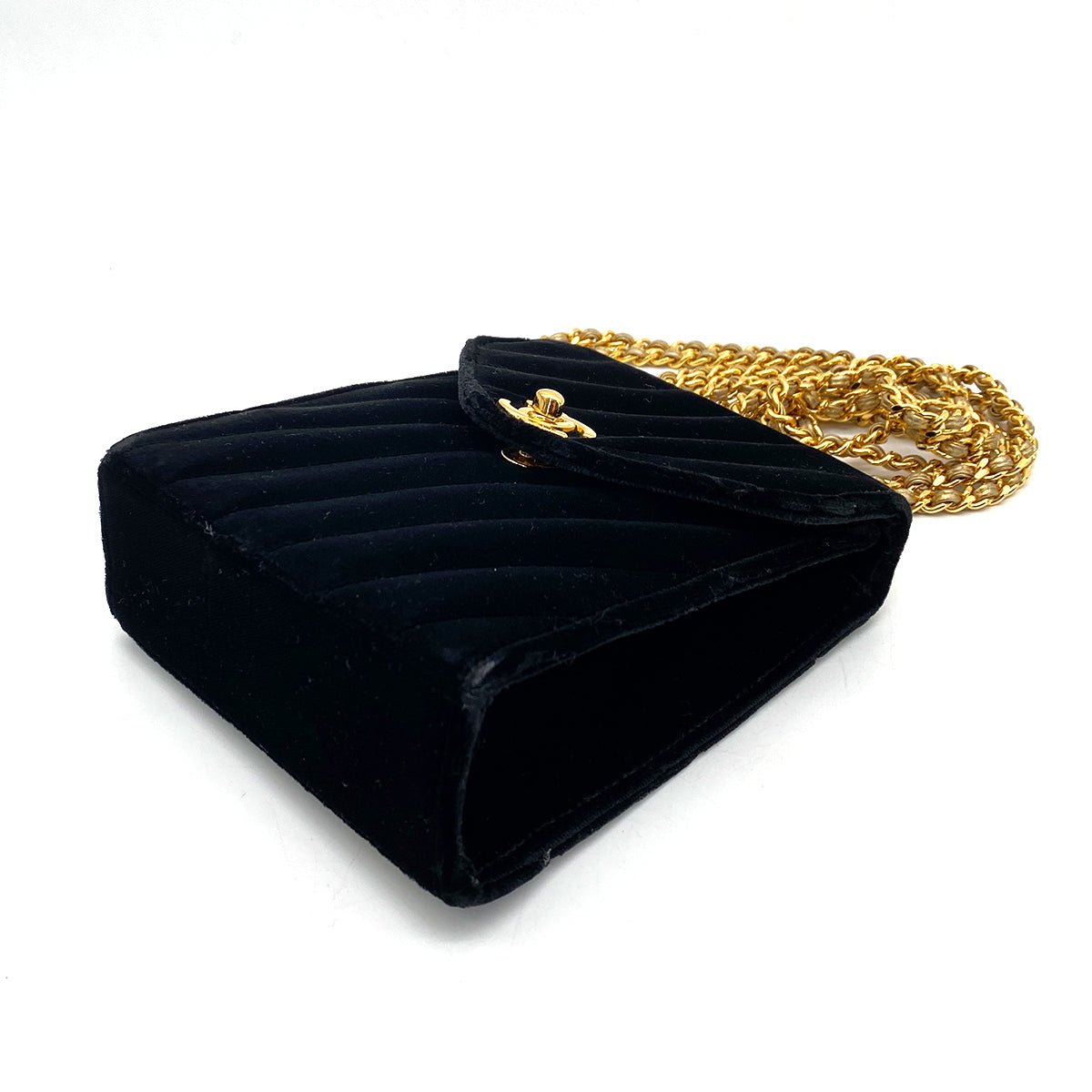 CHANEL VINTAGE VELOR VELVET CHAIN SHOULDER BLACK 90261224