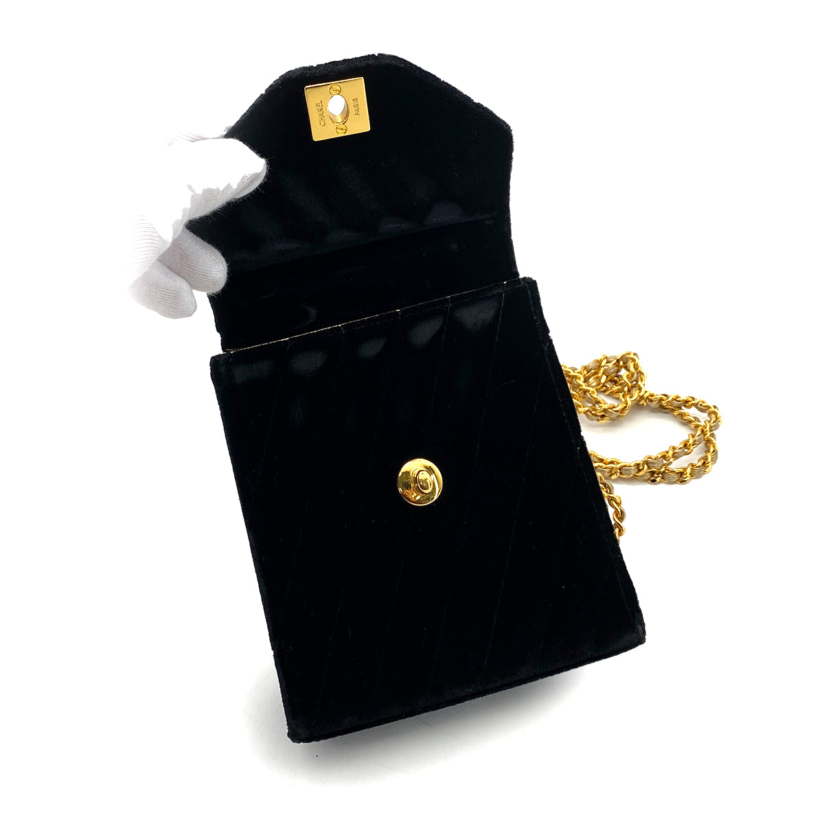 CHANEL VINTAGE VELOR VELVET CHAIN SHOULDER BLACK 90261224
