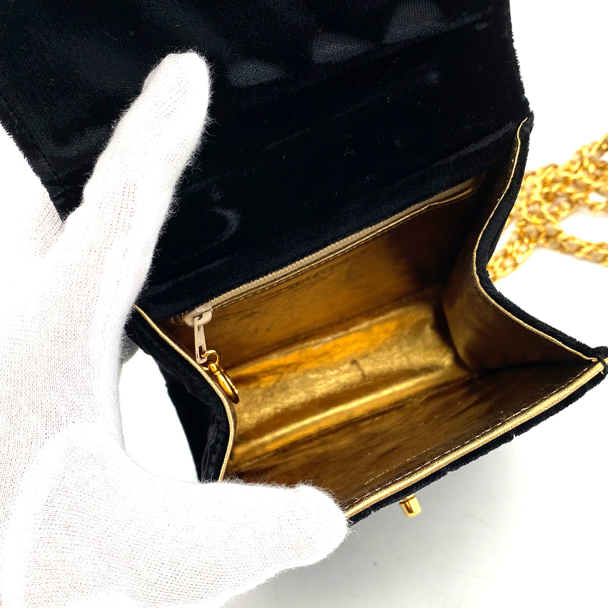 CHANEL VINTAGE VELOR VELVET CHAIN SHOULDER BLACK 90261224