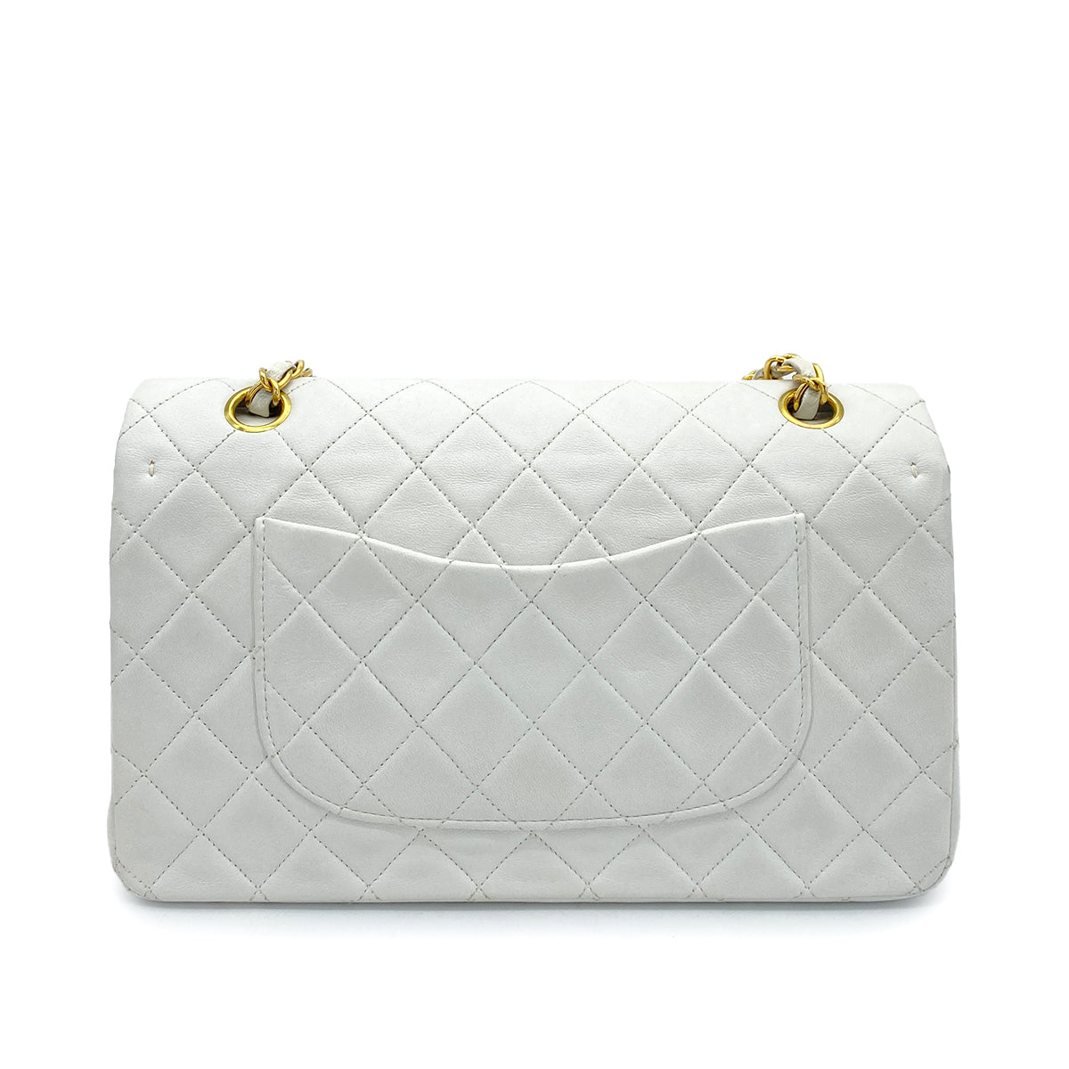 CHANEL VINTAGE CLASSIC FLAP MEDIUM CHAIN SHOULDER BAG WHITE LAMB SKIN 90261225