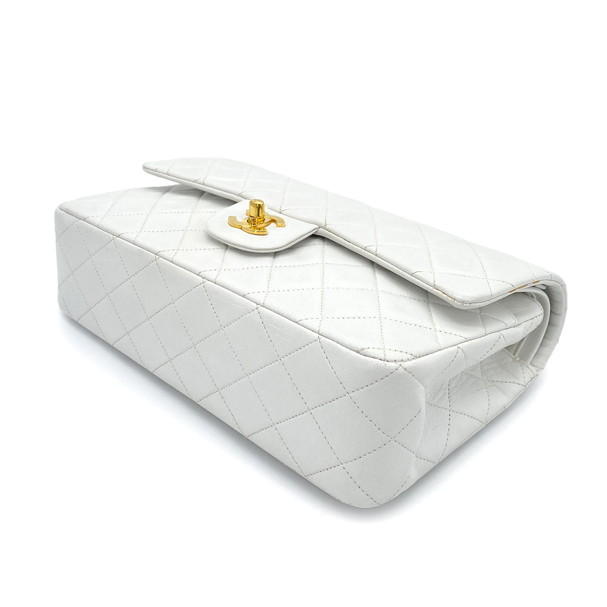 CHANEL VINTAGE CLASSIC FLAP MEDIUM CHAIN SHOULDER BAG WHITE LAMB SKIN 90261225