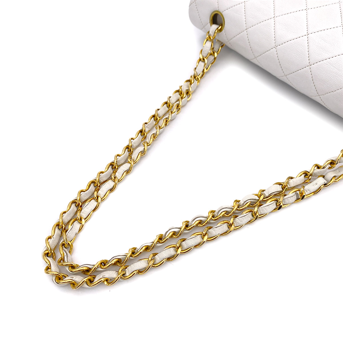 CHANEL VINTAGE CLASSIC FLAP MEDIUM CHAIN SHOULDER BAG WHITE LAMB SKIN 90261225