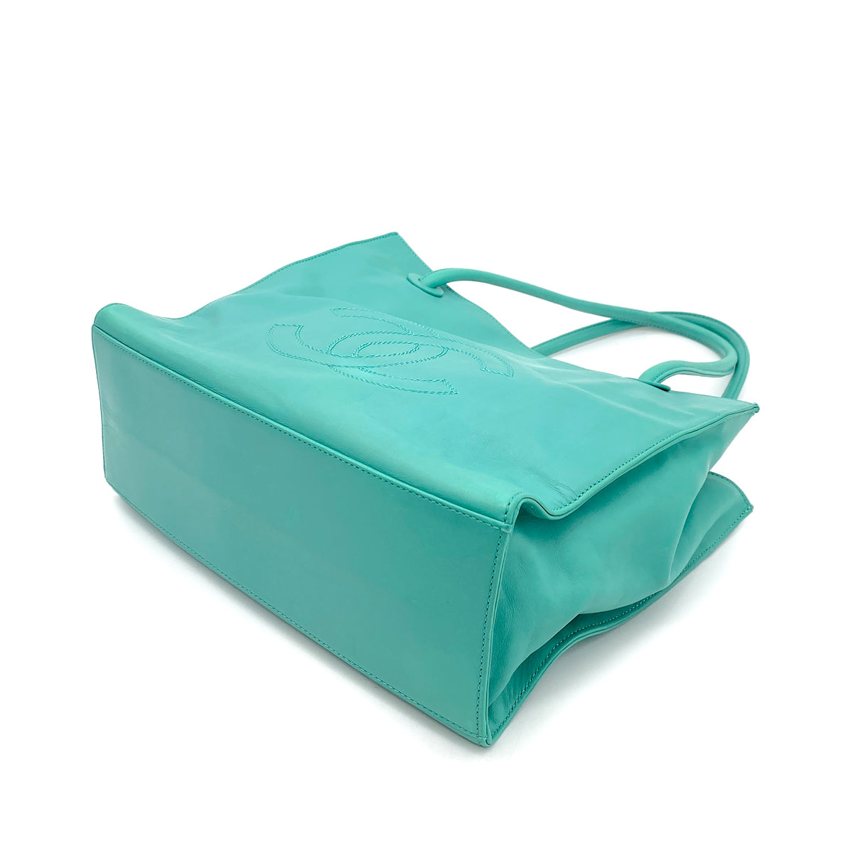 CHANEL VINTAGE BIG COCO TOTE BAG LIGHT GREEN LEATHER 90261236