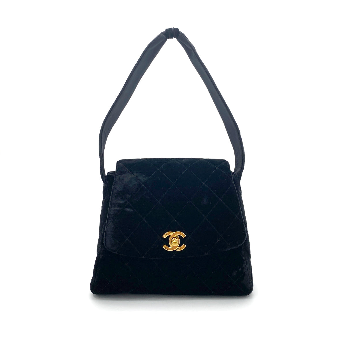 CHANEL VINTAGE MATELASSE HAND BAG BLACK VELOR 902161243