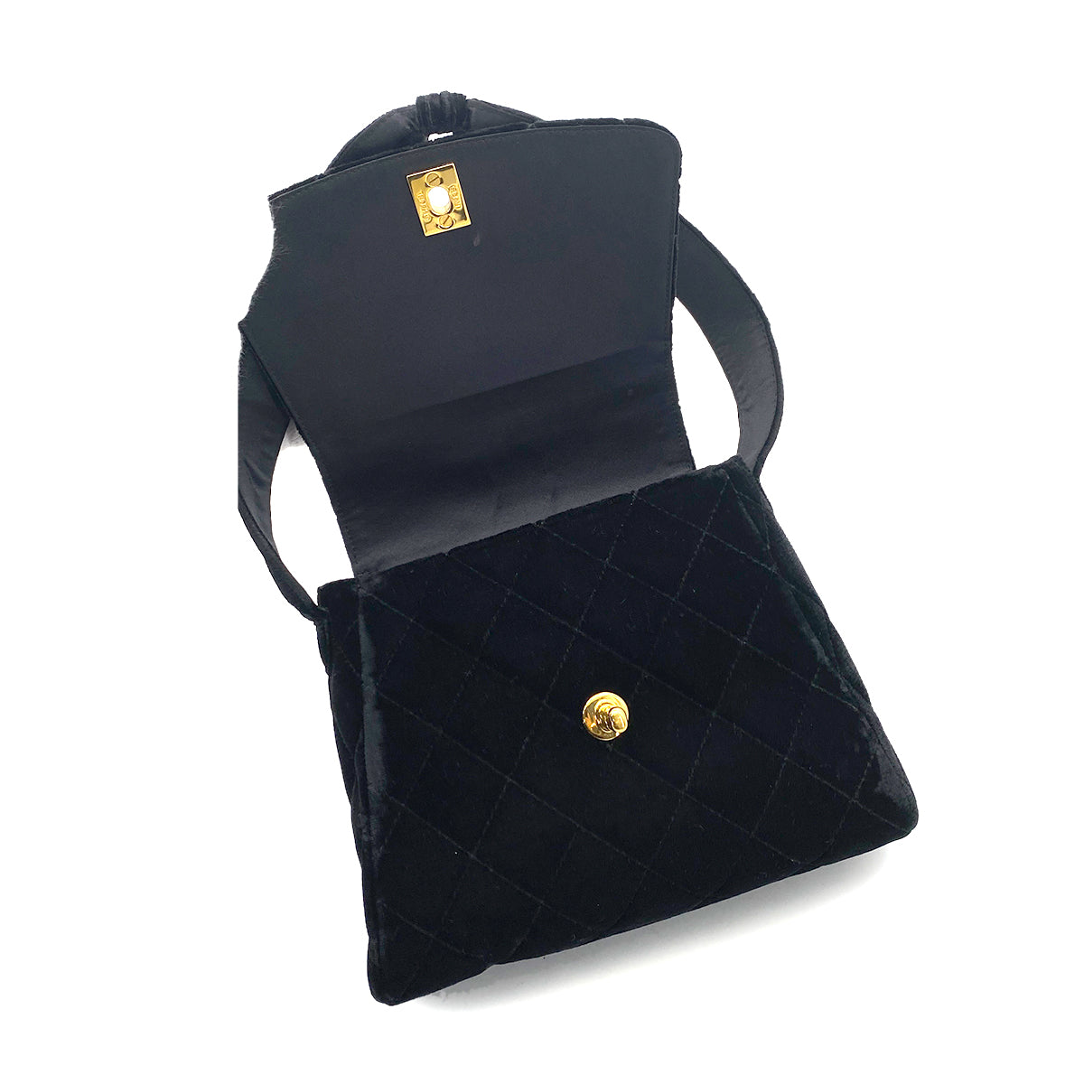 CHANEL VINTAGE MATELASSE HAND BAG BLACK VELOR 902161243