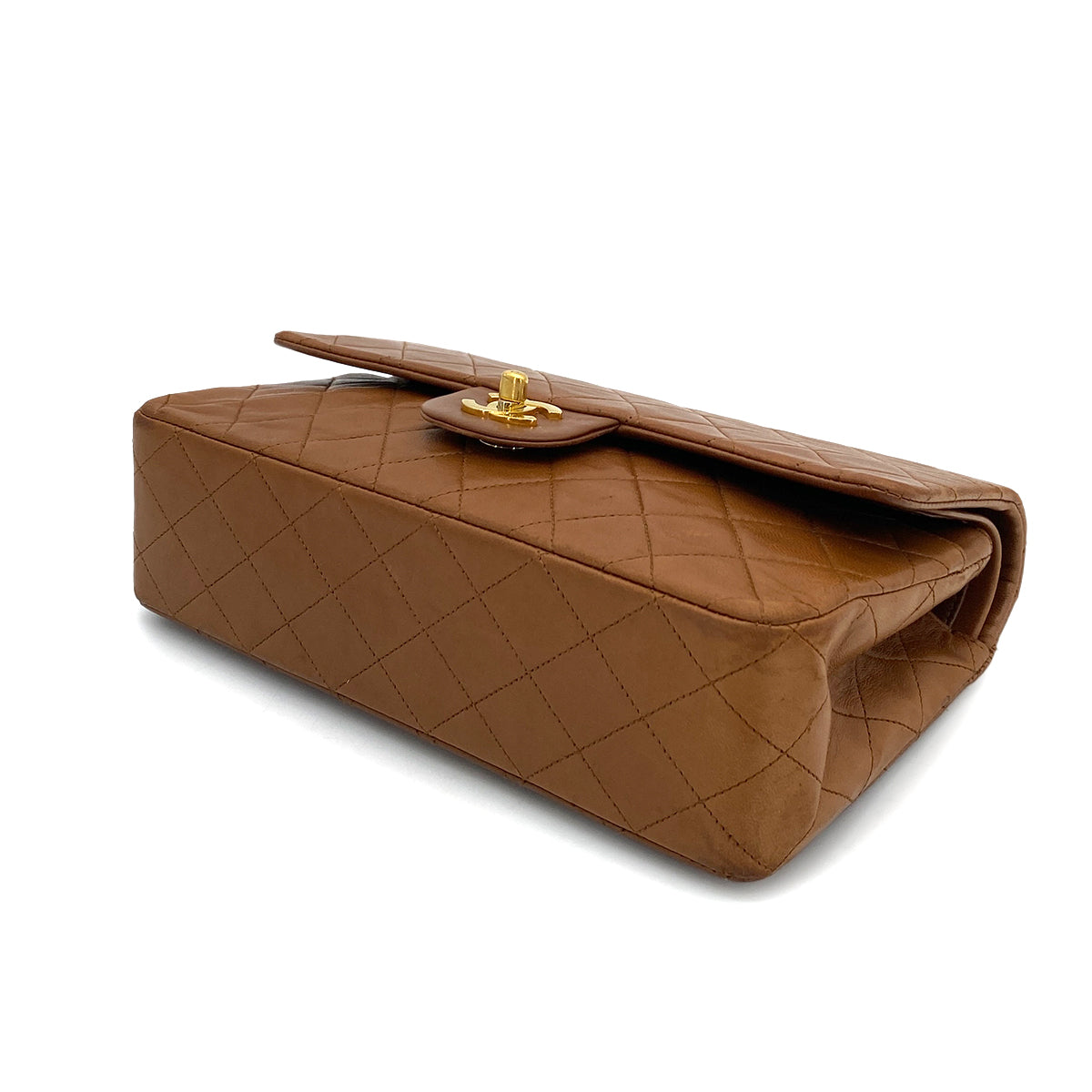 CHANEL VINTAGE CLASSIC FLAP MEDIUM CHAIN SHOULDER BAG BROWN LAMB SKIN 90261246