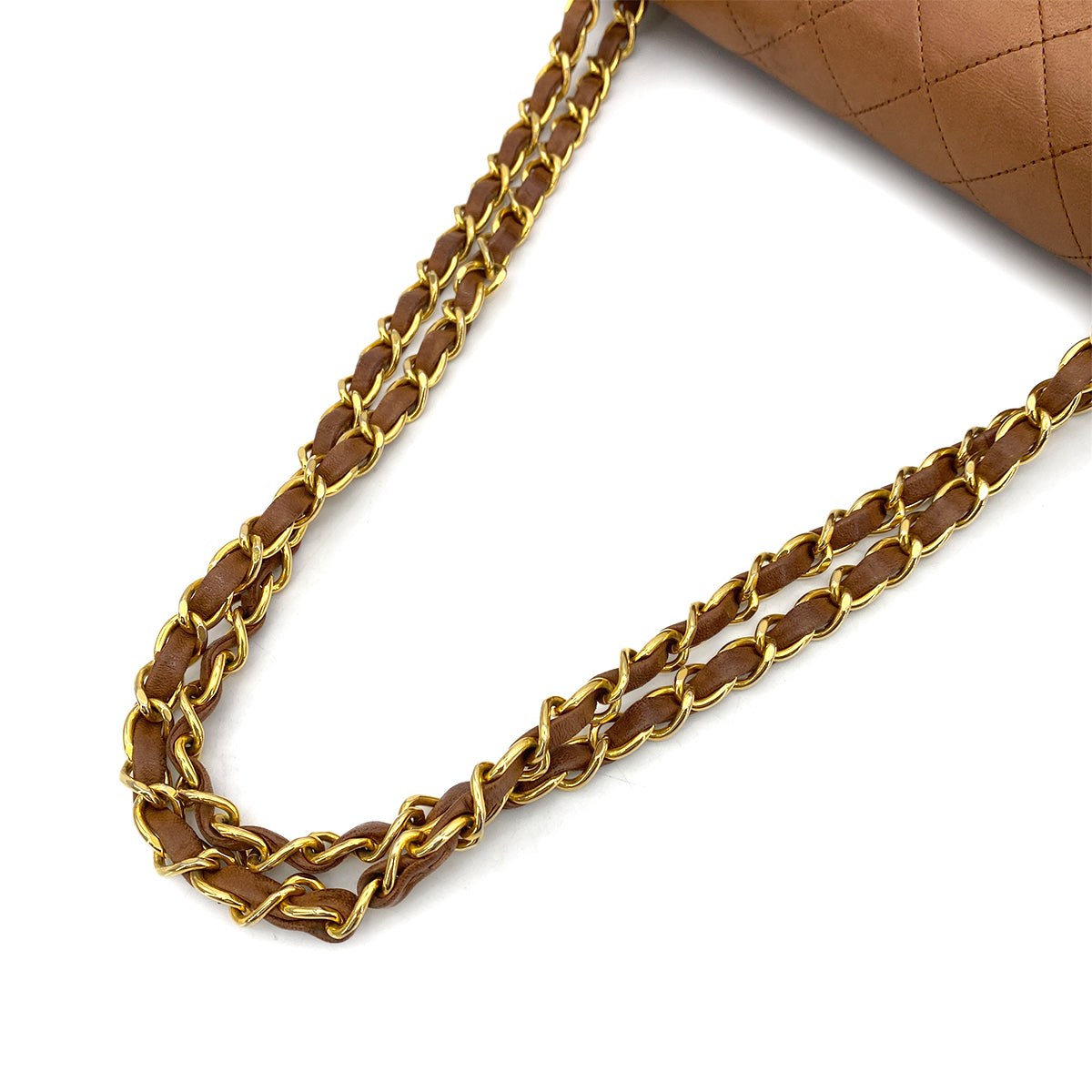 CHANEL VINTAGE CLASSIC FLAP MEDIUM CHAIN SHOULDER BAG BROWN LAMB SKIN 90261246