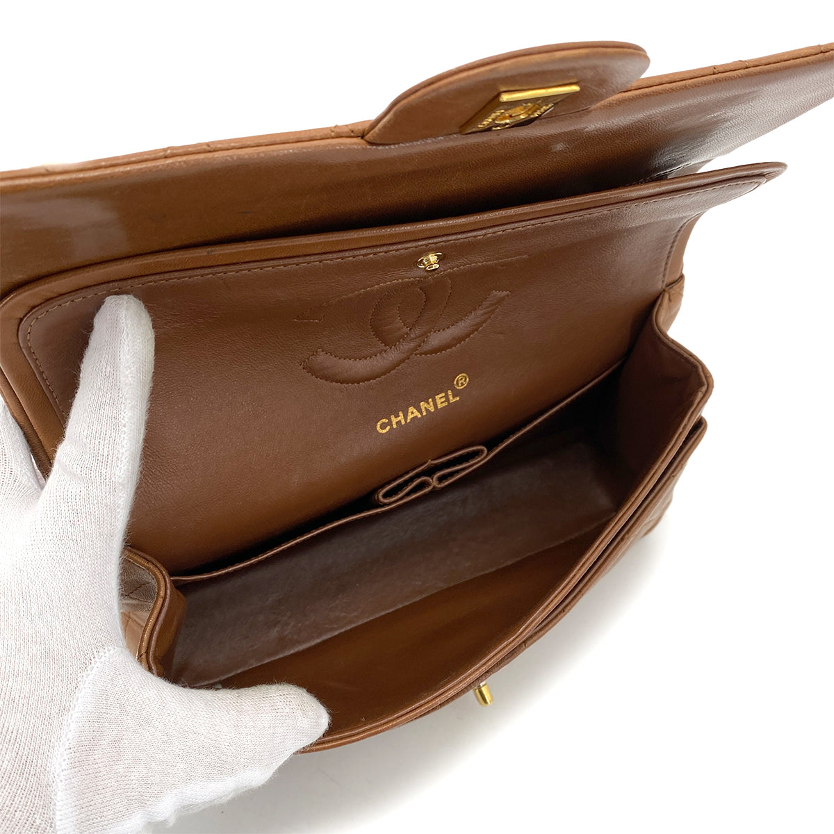 CHANEL VINTAGE CLASSIC FLAP MEDIUM CHAIN SHOULDER BAG BROWN LAMB SKIN 90261246