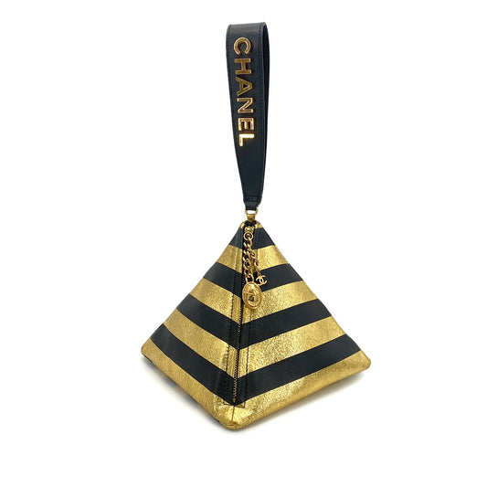 CHANEL EGYPT LIMITED HAND BAG POUCH GOLD BLACK LAMB SKIN 90261247