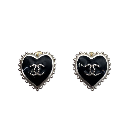CHANEL EARRINGS HEART MOTIF BLACK COCOMARK ACCESSORY 07P 90261255