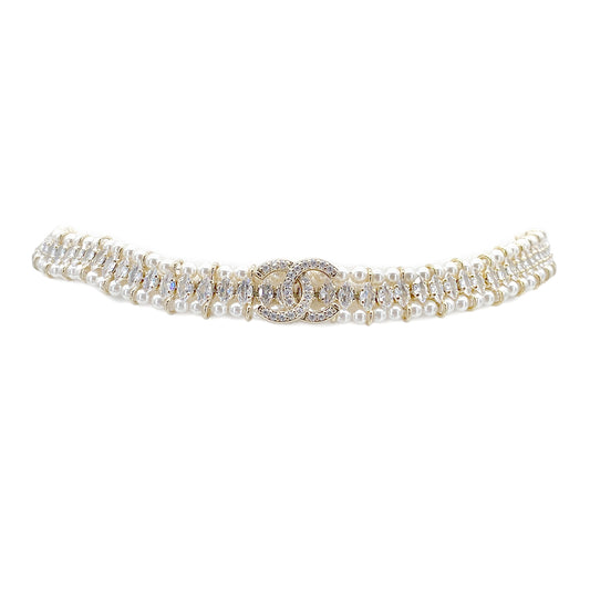 CHANEL NECKLACE CHOKER COCOMARK RHINESTONE FAUX PEARL ACCESSORY A22K 90261264