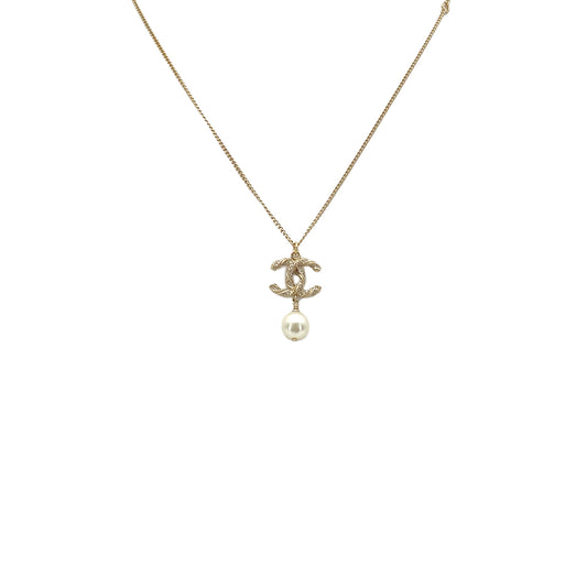 CHANEL NECKLACE COCOMARK TWISTED RHINESTONE PEARL GOLD ACCESSORY B14V 90261276