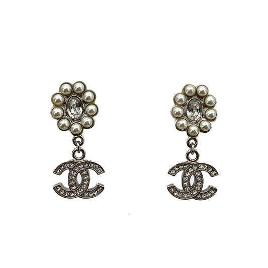 CHANEL EARRINGS FLOWER SWING COCOMARK RHINESTONE  ACCESSORY B23A 90261277