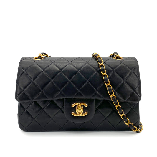 CHANEL VINTAGE CLASSIC FLAP SMALL CHAIN SHOULDER BAG BLACK LAMB SKIN 90261295