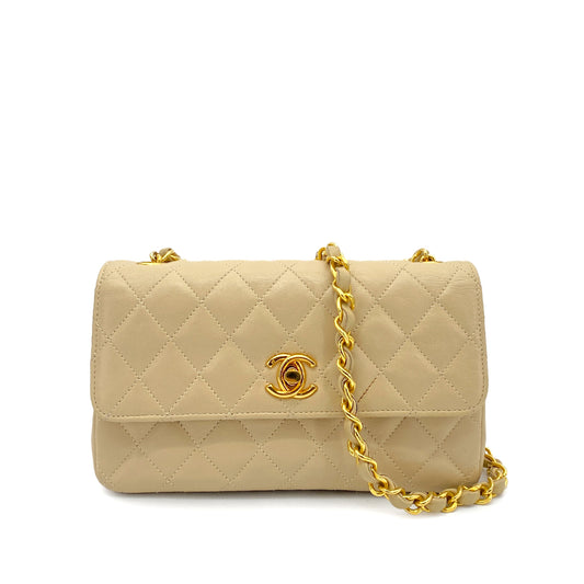 CHANEL VINTAGE MINI MATELASSE CHAIN SHOULDER BAG BEIGE LAMB SKIN 90261298