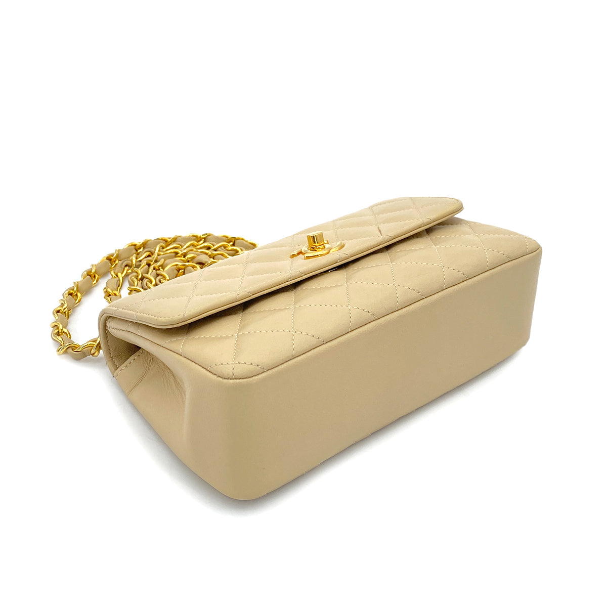 CHANEL VINTAGE MINI MATELASSE CHAIN SHOULDER BAG BEIGE LAMB SKIN 90261298