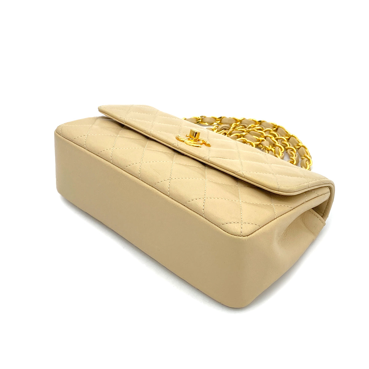 CHANEL VINTAGE MINI MATELASSE CHAIN SHOULDER BAG BEIGE LAMB SKIN 90261298