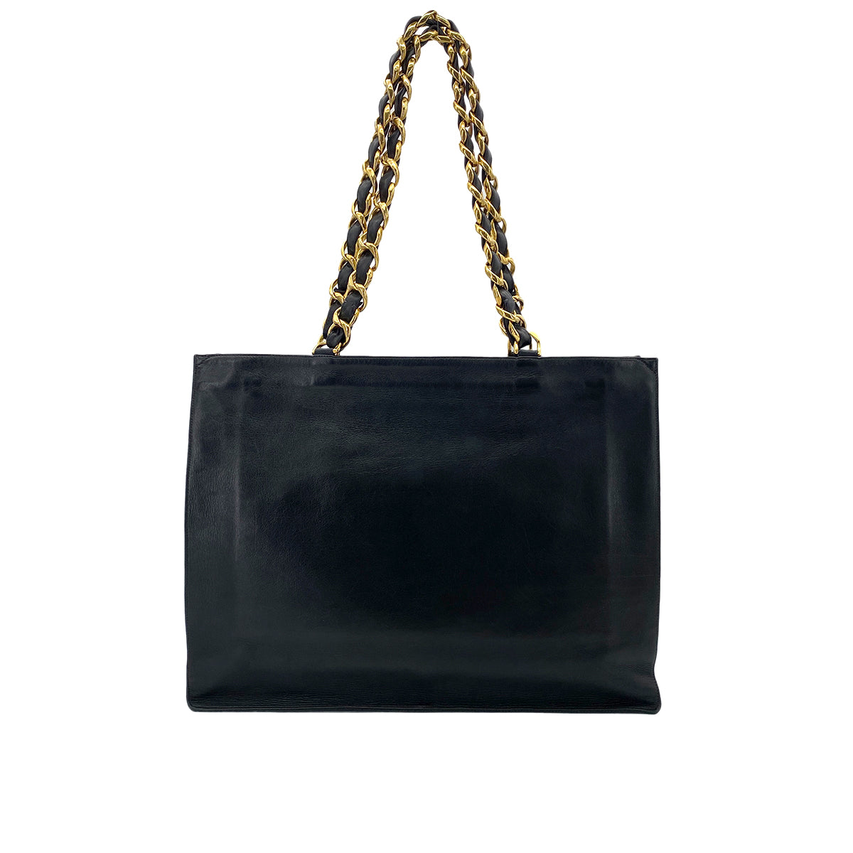 CHANEL VINTAGE BIG COCO CHAIN TOTE BAG BLACK LAMB SKIN 90261299