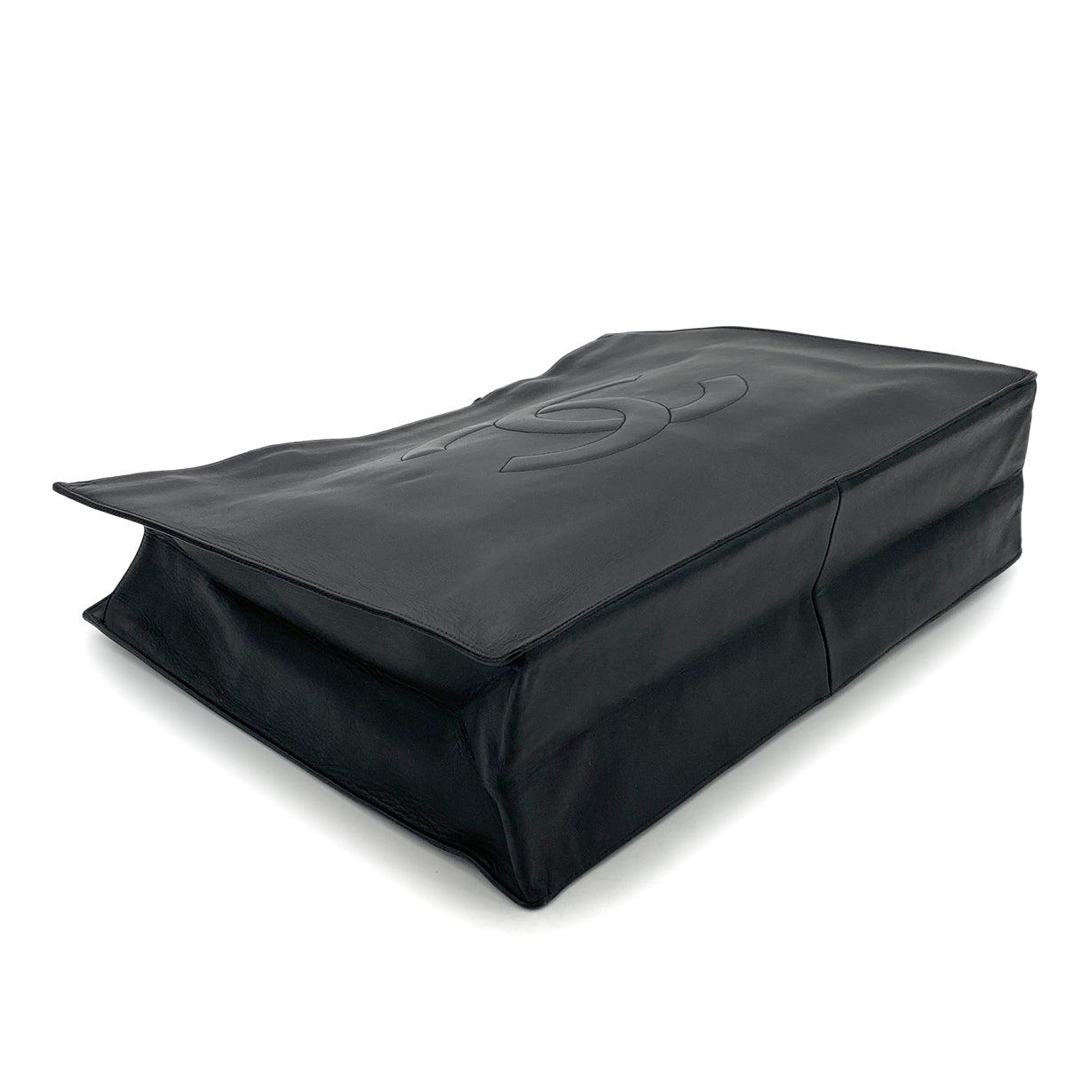 CHANEL VINTAGE BIG COCO CHAIN TOTE BAG BLACK LAMB SKIN 90261299