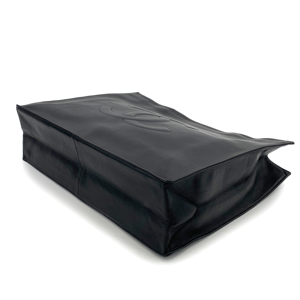 CHANEL VINTAGE BIG COCO CHAIN TOTE BAG BLACK LAMB SKIN 90261299