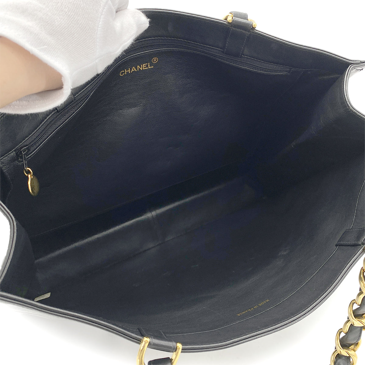 CHANEL VINTAGE BIG COCO CHAIN TOTE BAG BLACK LAMB SKIN 90261299