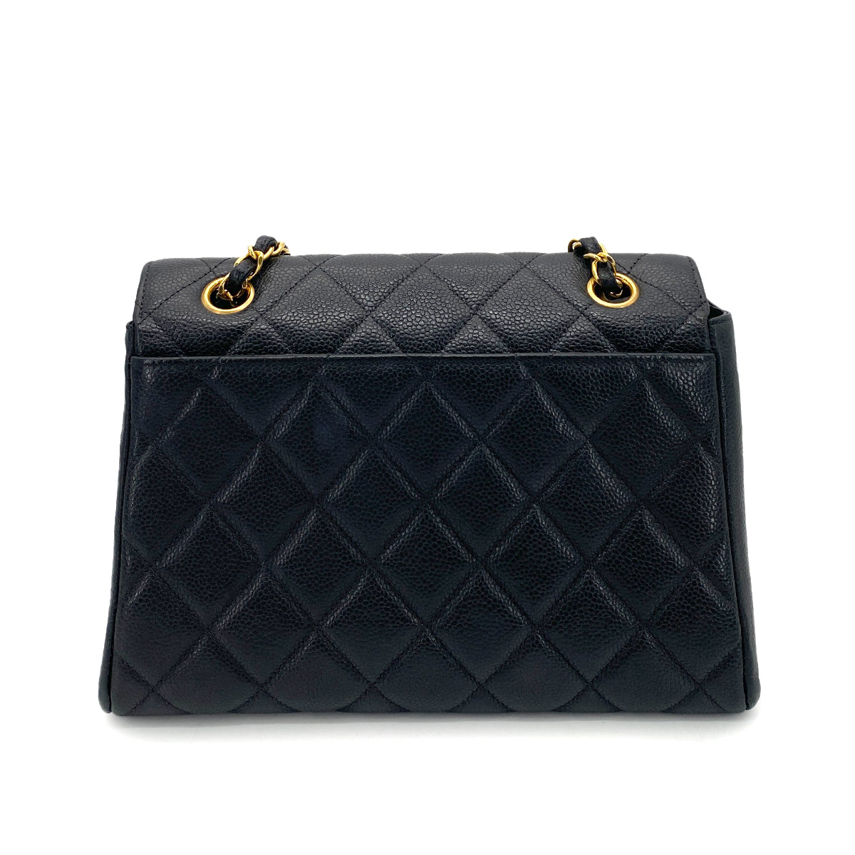 CHANEL VINTAGE MATELASSE CHAIN HAND BAG BLACK CAVIAR SKIN 90261301