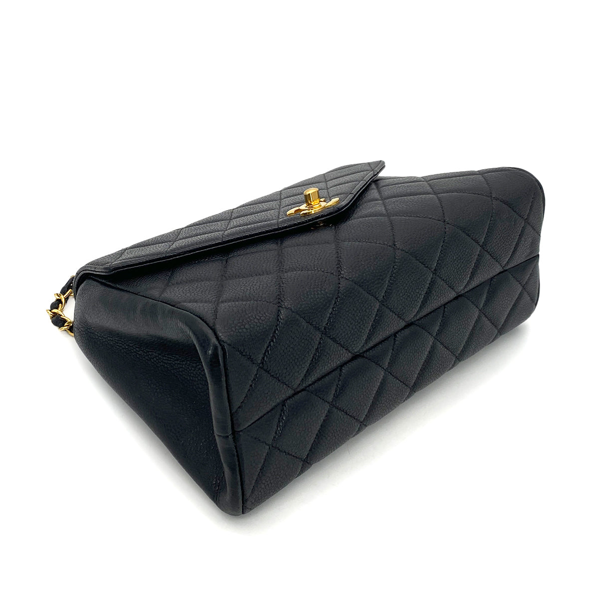 CHANEL VINTAGE MATELASSE CHAIN HAND BAG BLACK CAVIAR SKIN 90261301