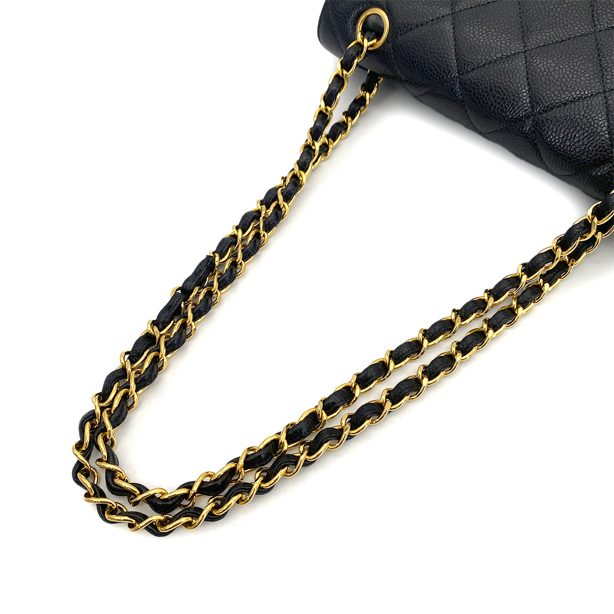 CHANEL VINTAGE MATELASSE CHAIN HAND BAG BLACK CAVIAR SKIN 90261301