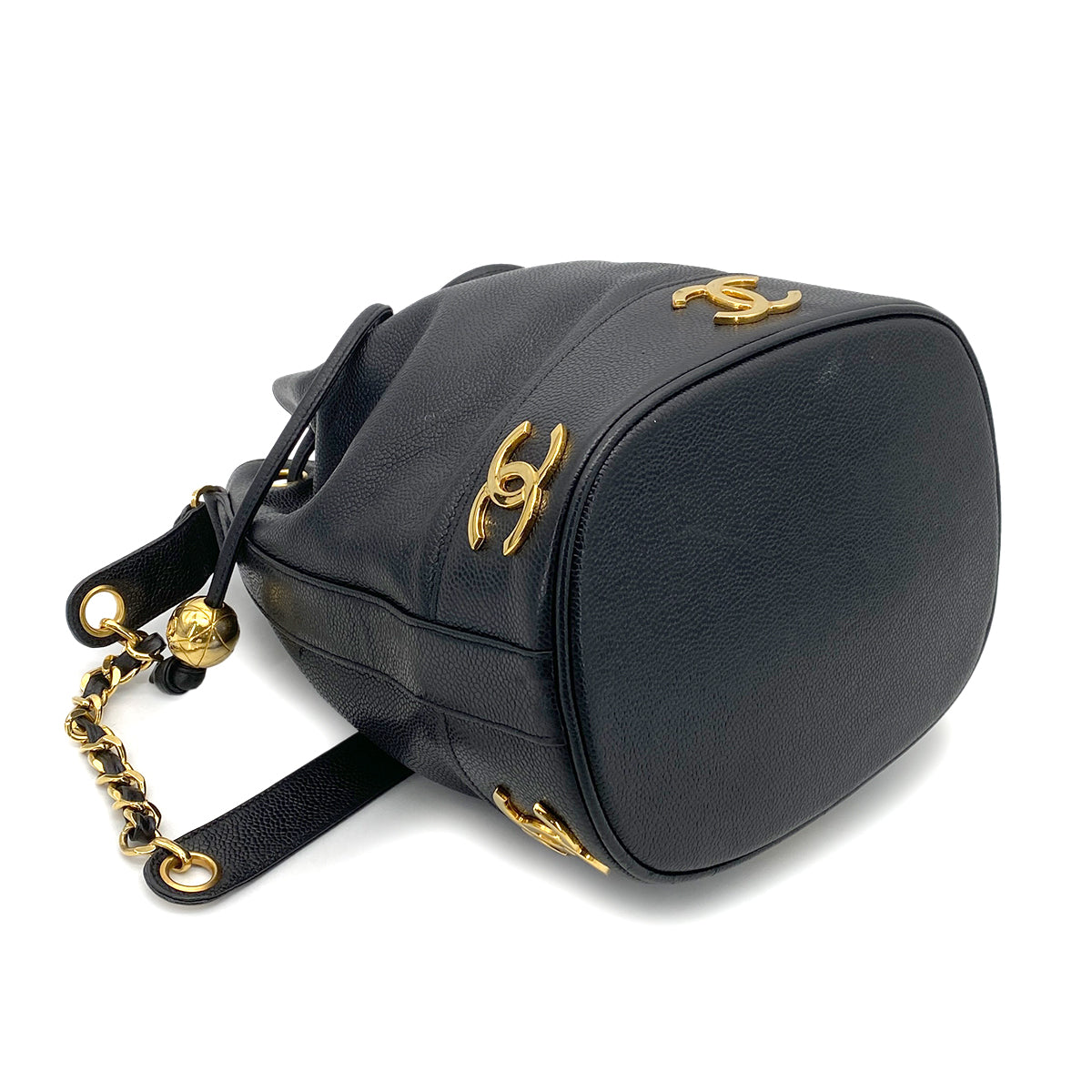 CHANEL VINTAGE TRIPLE COCO CHAIN SHOULDER BAG BLACK CAVIAR SKIN 90261302