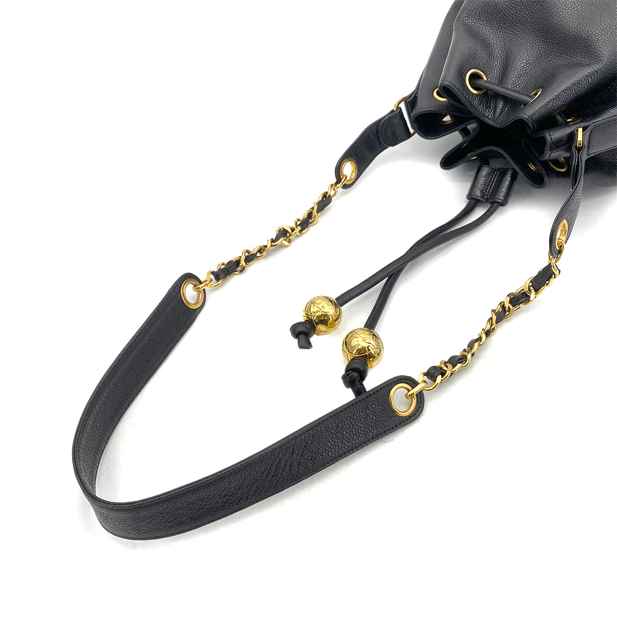 CHANEL VINTAGE TRIPLE COCO CHAIN SHOULDER BAG BLACK CAVIAR SKIN 90261302