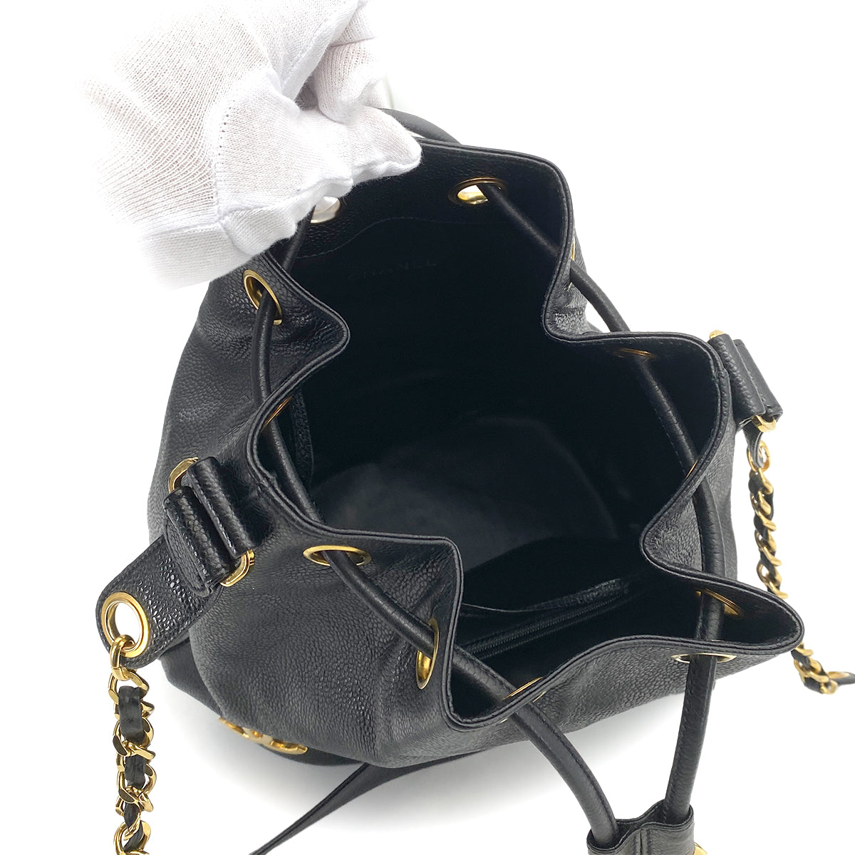 CHANEL VINTAGE TRIPLE COCO CHAIN SHOULDER BAG BLACK CAVIAR SKIN 90261302