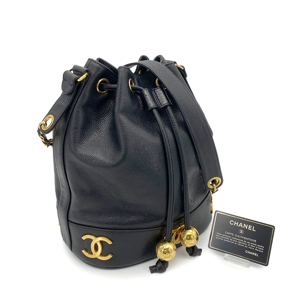 CHANEL VINTAGE TRIPLE COCO CHAIN SHOULDER BAG BLACK CAVIAR SKIN 90261302