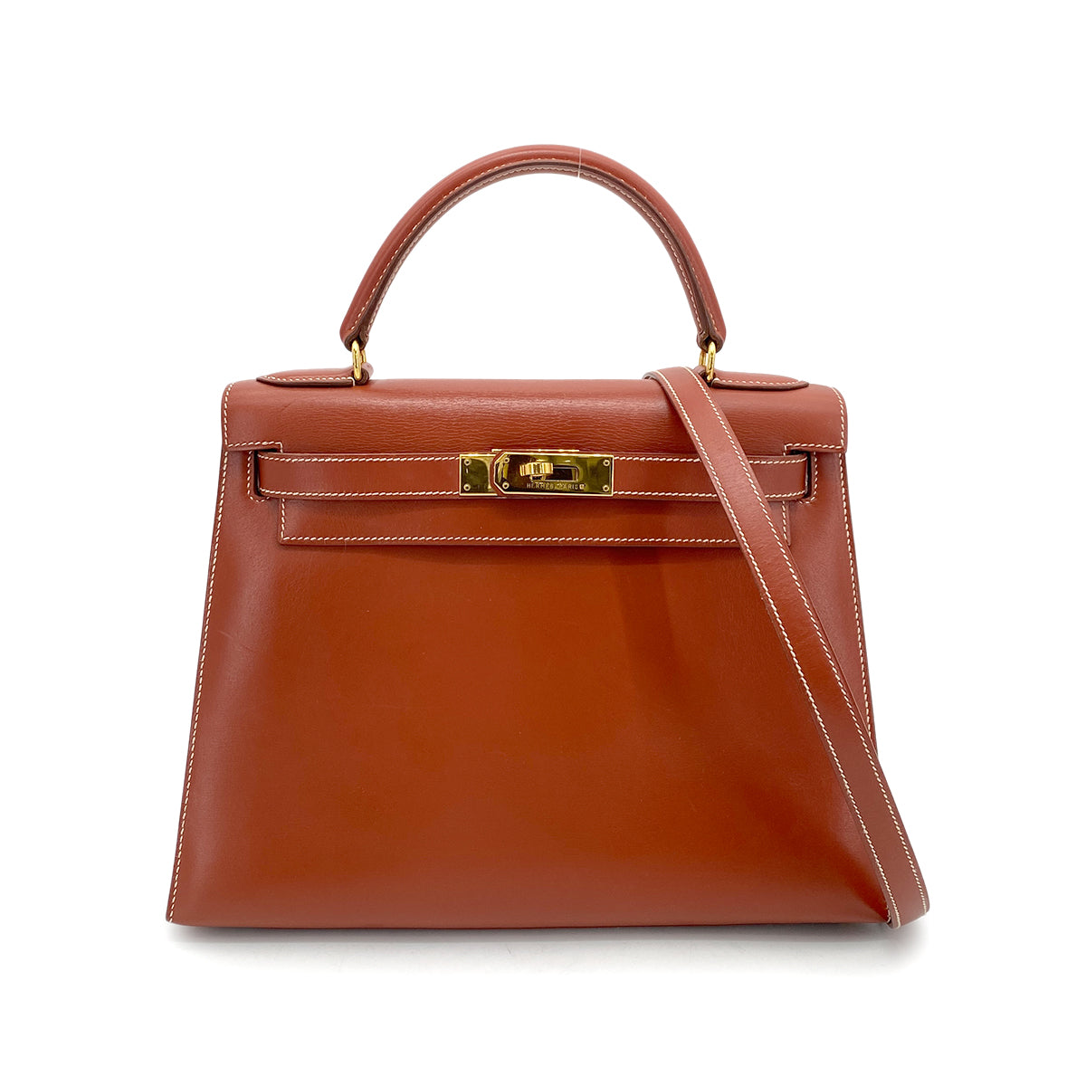 HERMES KELLY 28 SELLIER BRIQUE BOXCALF HAND SHOULDER BAG 〇X GHW 90261303