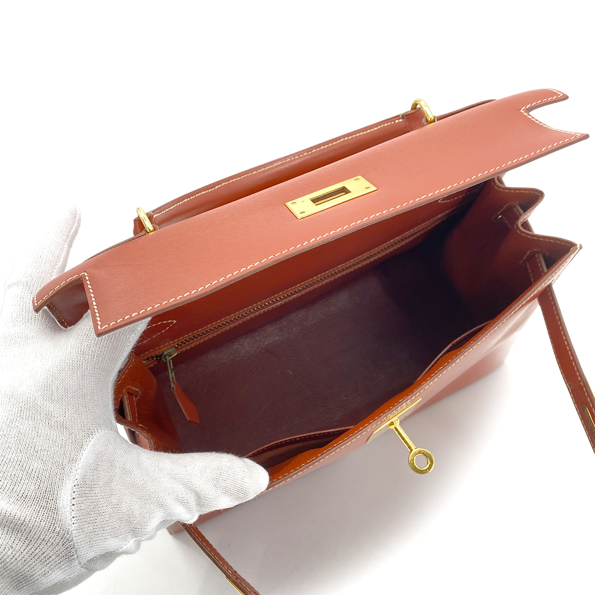 HERMES KELLY 28 SELLIER BRIQUE BOXCALF HAND SHOULDER BAG 〇X GHW 90261303