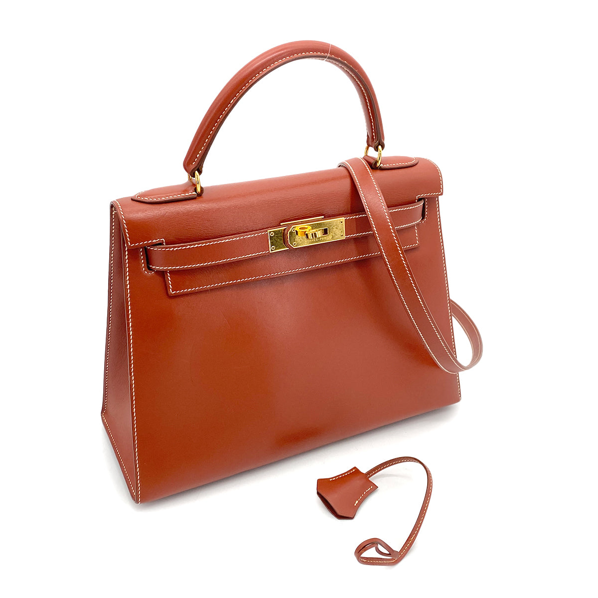 HERMES KELLY 28 SELLIER BRIQUE BOXCALF HAND SHOULDER BAG 〇X GHW 90261303
